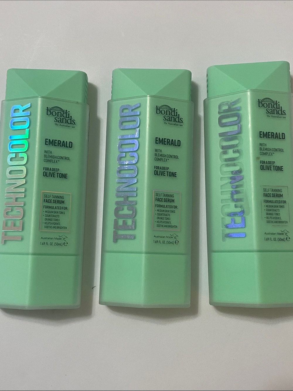 Bondi Sands Technocolor Emerald Self-Tanning Face Serum - Mint Green NEW 3 pack